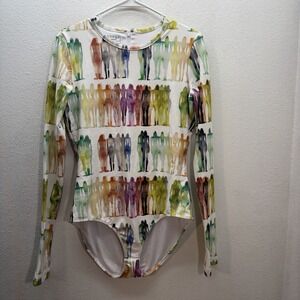 Cover Swimwear USA Long Sleeve Rash Guard One Piece Swimsuit Bathing Suit Surf L